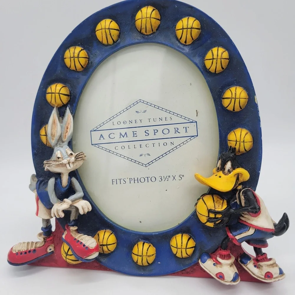 Vintage Looney Tunes Bugs Bunny & Daffy Duck Basketball Picture Frame Lot Of 2